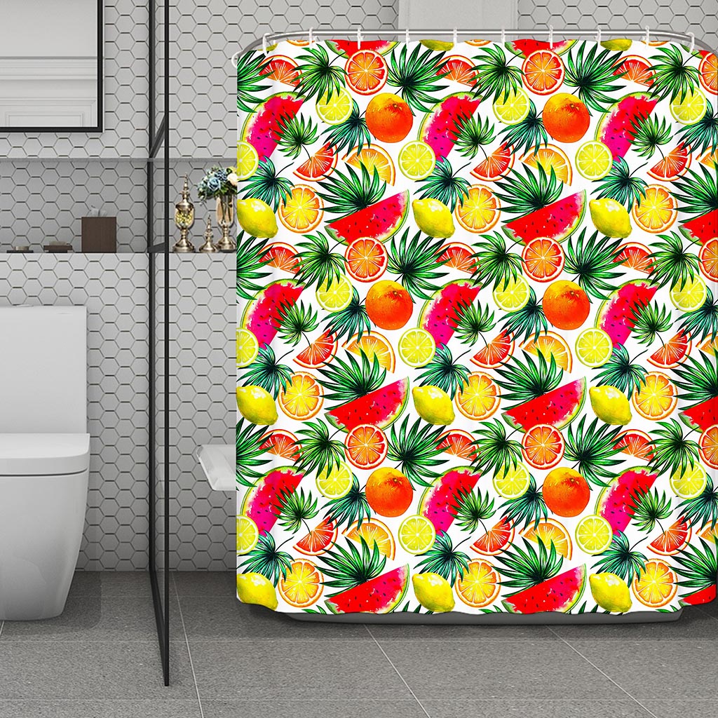 Tropical Fruit Leaf Pattern Print Polyester Shower Curtain