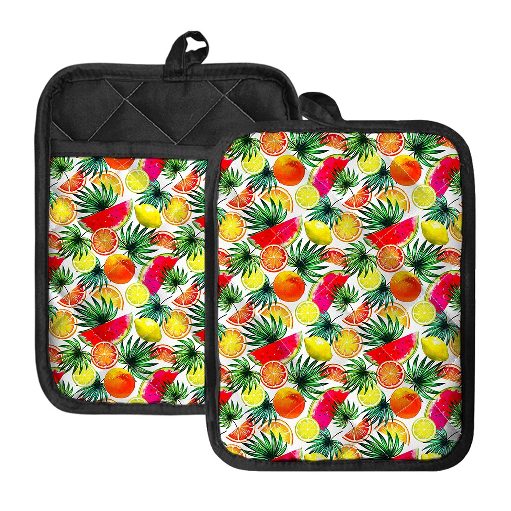 Tropical Fruit Leaf Pattern Print Pot Holders With Pocket