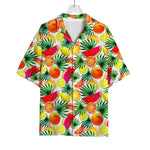 Tropical Fruit Leaf Pattern Print Rayon Hawaiian Shirt