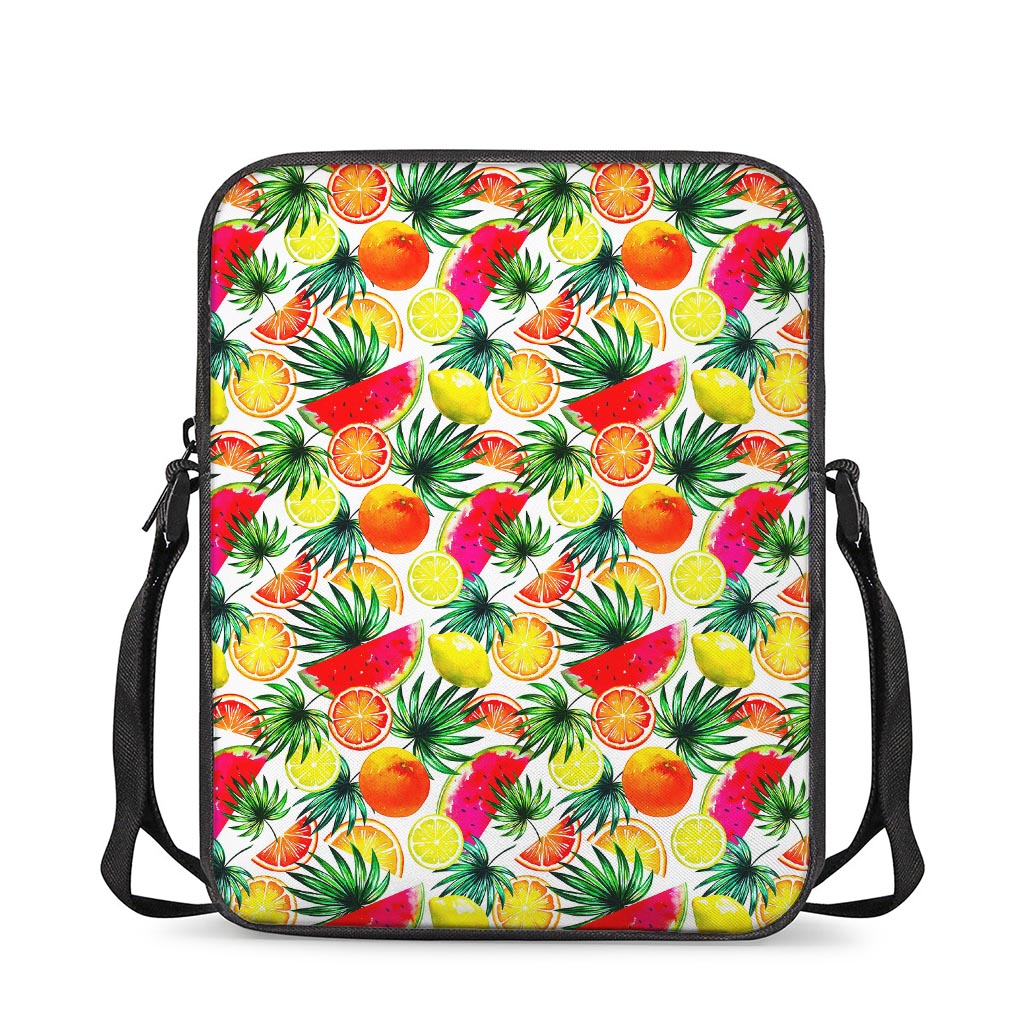 Tropical Fruit Leaf Pattern Print Rectangular Crossbody Bag