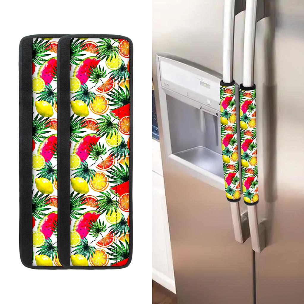 Tropical Fruit Leaf Pattern Print Refrigerator Handle Covers