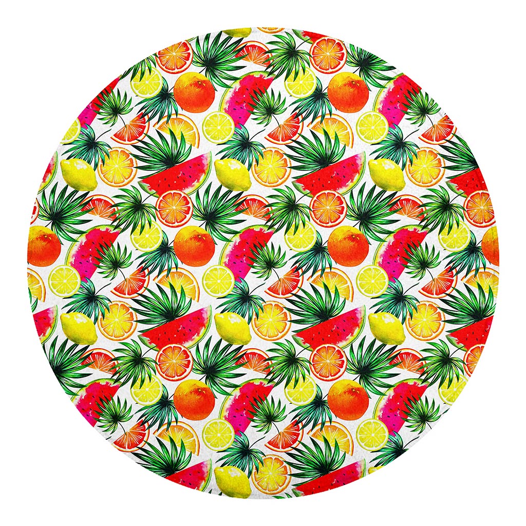 Tropical Fruit Leaf Pattern Print Round Blanket