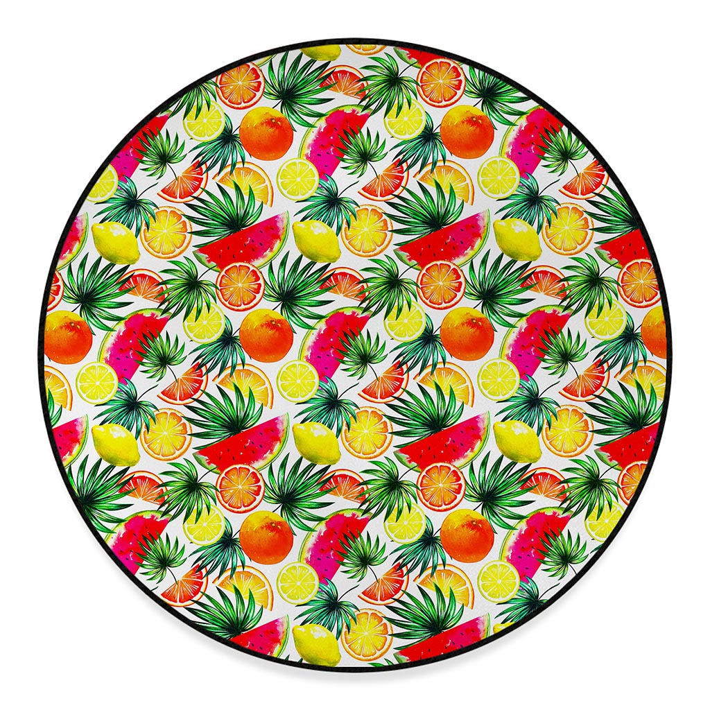 Tropical Fruit Leaf Pattern Print Round Floor Mat