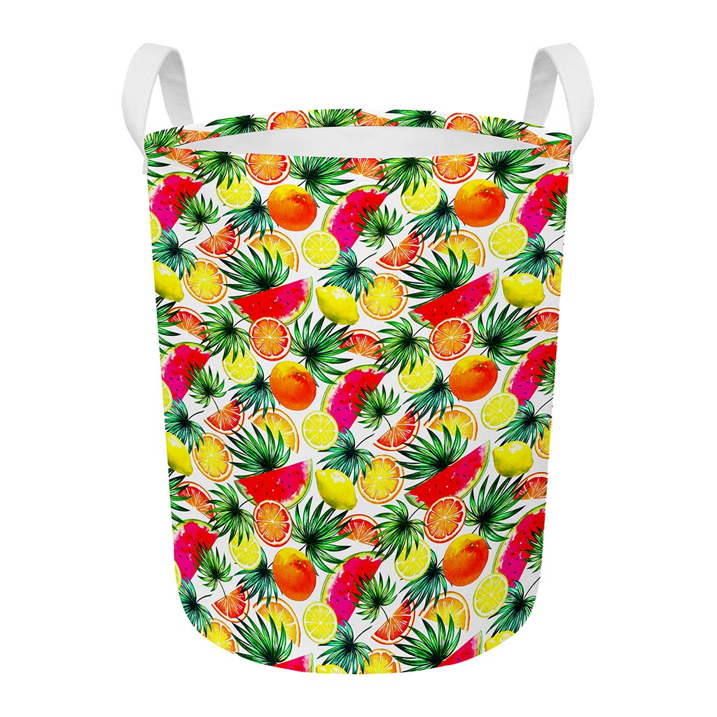 Tropical Fruit Leaf Pattern Print Round Laundry Basket