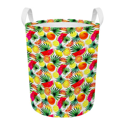Tropical Fruit Leaf Pattern Print Round Laundry Basket