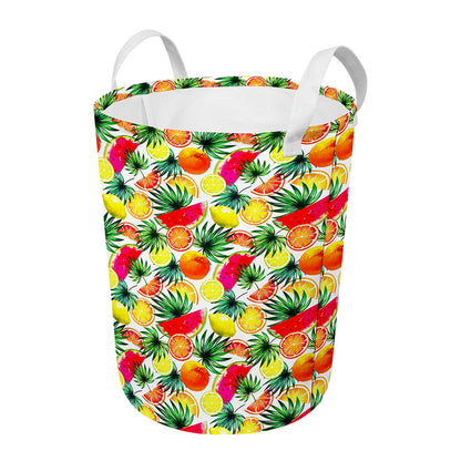 Tropical Fruit Leaf Pattern Print Round Laundry Basket