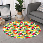 Tropical Fruit Leaf Pattern Print Round Rug