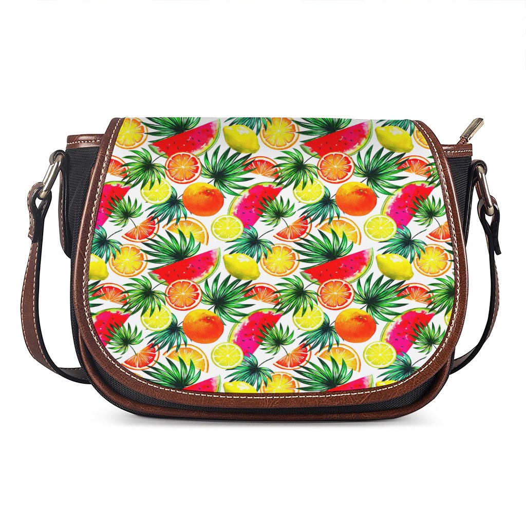 Tropical Fruit Leaf Pattern Print Saddle Bag