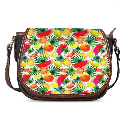 Tropical Fruit Leaf Pattern Print Saddle Bag