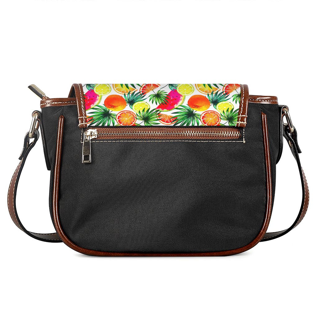 Tropical Fruit Leaf Pattern Print Saddle Bag