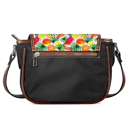 Tropical Fruit Leaf Pattern Print Saddle Bag