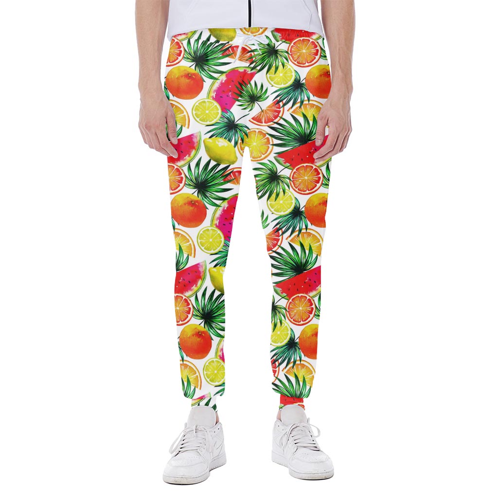 Tropical Fruit Leaf Pattern Print Scuba Joggers