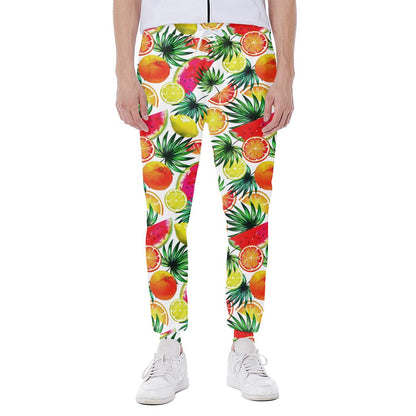 Tropical Fruit Leaf Pattern Print Scuba Joggers