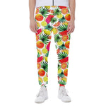 Tropical Fruit Leaf Pattern Print Scuba Joggers
