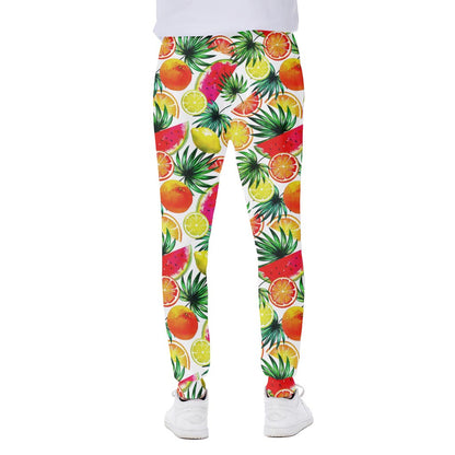 Tropical Fruit Leaf Pattern Print Scuba Joggers
