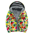Tropical Fruit Leaf Pattern Print Sherpa Lined Zip Up Hoodie