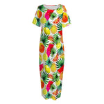 Tropical Fruit Leaf Pattern Print Short Sleeve Long Nightdress