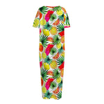Tropical Fruit Leaf Pattern Print Short Sleeve Long Nightdress