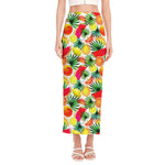 Tropical Fruit Leaf Pattern Print Side Slit Maxi Skirt