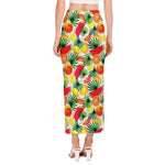 Tropical Fruit Leaf Pattern Print Side Slit Maxi Skirt