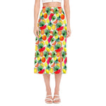 Tropical Fruit Leaf Pattern Print Side Slit Midi Skirt