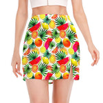 Tropical Fruit Leaf Pattern Print Side Slit Mini Skirt
