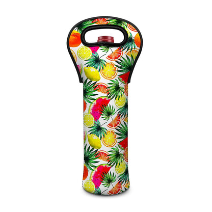 Tropical Fruit Leaf Pattern Print Single Neoprene Wine Tote