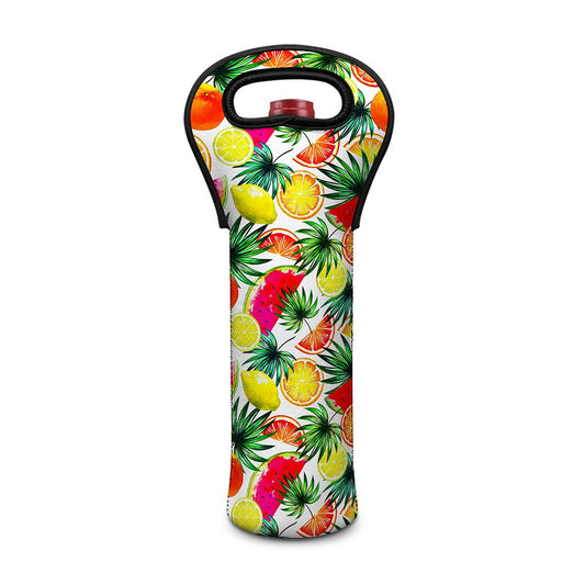 Tropical Fruit Leaf Pattern Print Single Neoprene Wine Tote