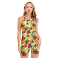 Tropical Fruit Leaf Pattern Print Sleeveless One Piece Swimsuit