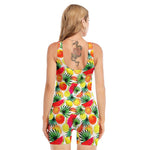Tropical Fruit Leaf Pattern Print Sleeveless One Piece Swimsuit