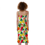 Tropical Fruit Leaf Pattern Print Slim Fit Midi Cami Dress