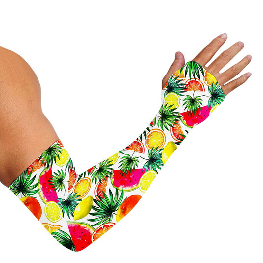 Tropical Fruit Leaf Pattern Print Sun Protection Arm Sleeves