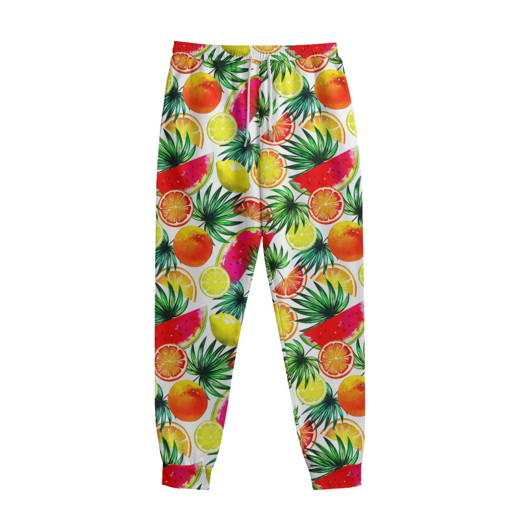 Tropical Fruit Leaf Pattern Print Sweatpants