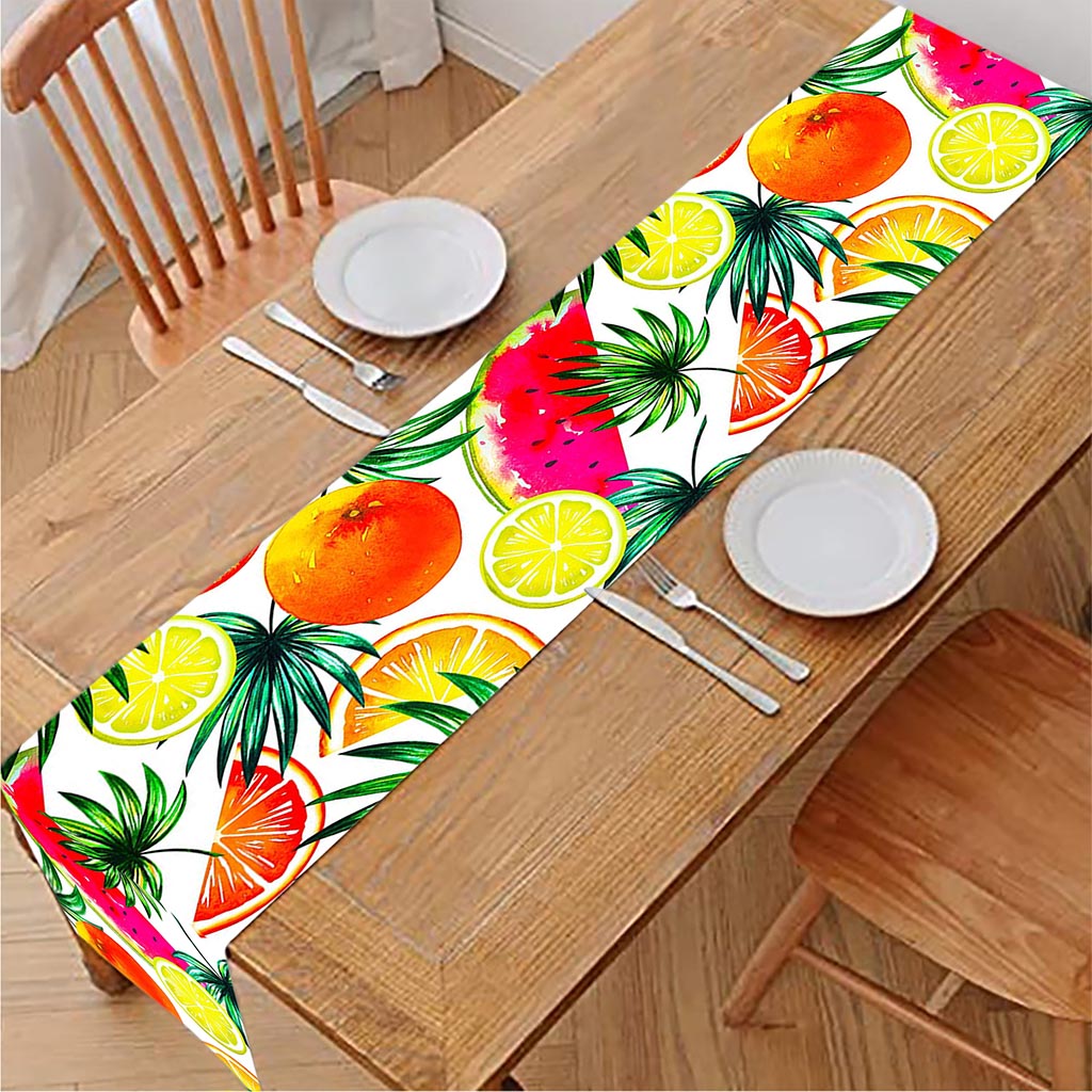 Tropical Fruit Leaf Pattern Print Table Runner