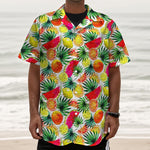 Tropical Fruit Leaf Pattern Print Textured Short Sleeve Shirt
