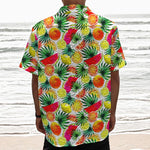 Tropical Fruit Leaf Pattern Print Textured Short Sleeve Shirt