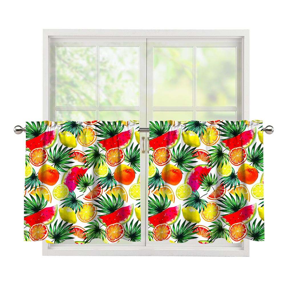 Tropical Fruit Leaf Pattern Print Tier Curtains