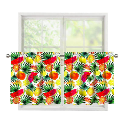 Tropical Fruit Leaf Pattern Print Tier Curtains