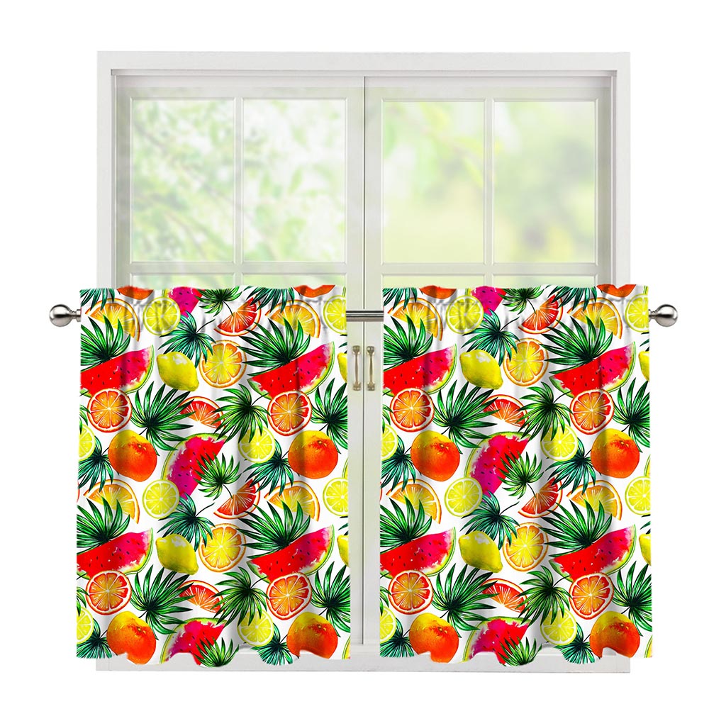 Tropical Fruit Leaf Pattern Print Tier Curtains
