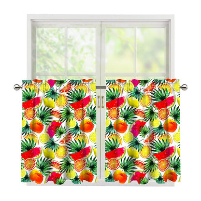 Tropical Fruit Leaf Pattern Print Tier Curtains