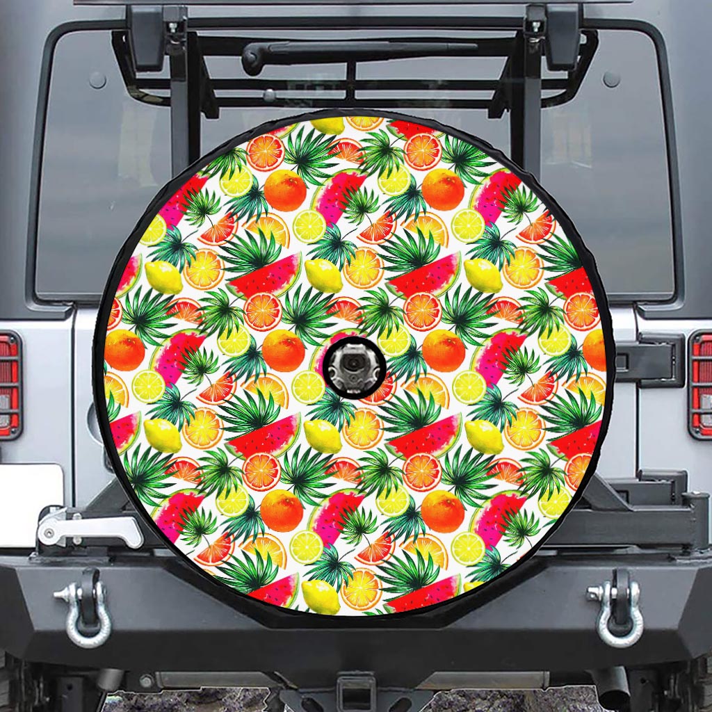 Tropical Fruit Leaf Pattern Print Tire Cover With Camera Hole