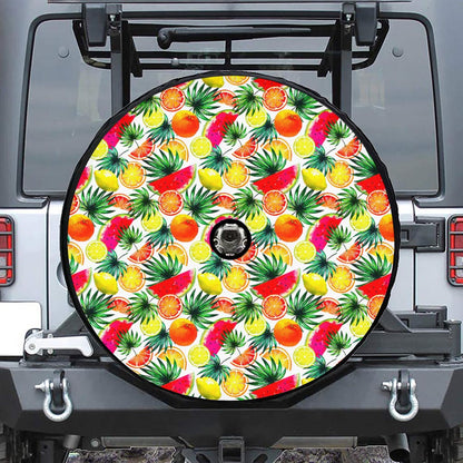 Tropical Fruit Leaf Pattern Print Tire Cover With Camera Hole