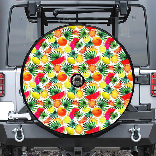 Tropical Fruit Leaf Pattern Print Tire Cover With Camera Hole