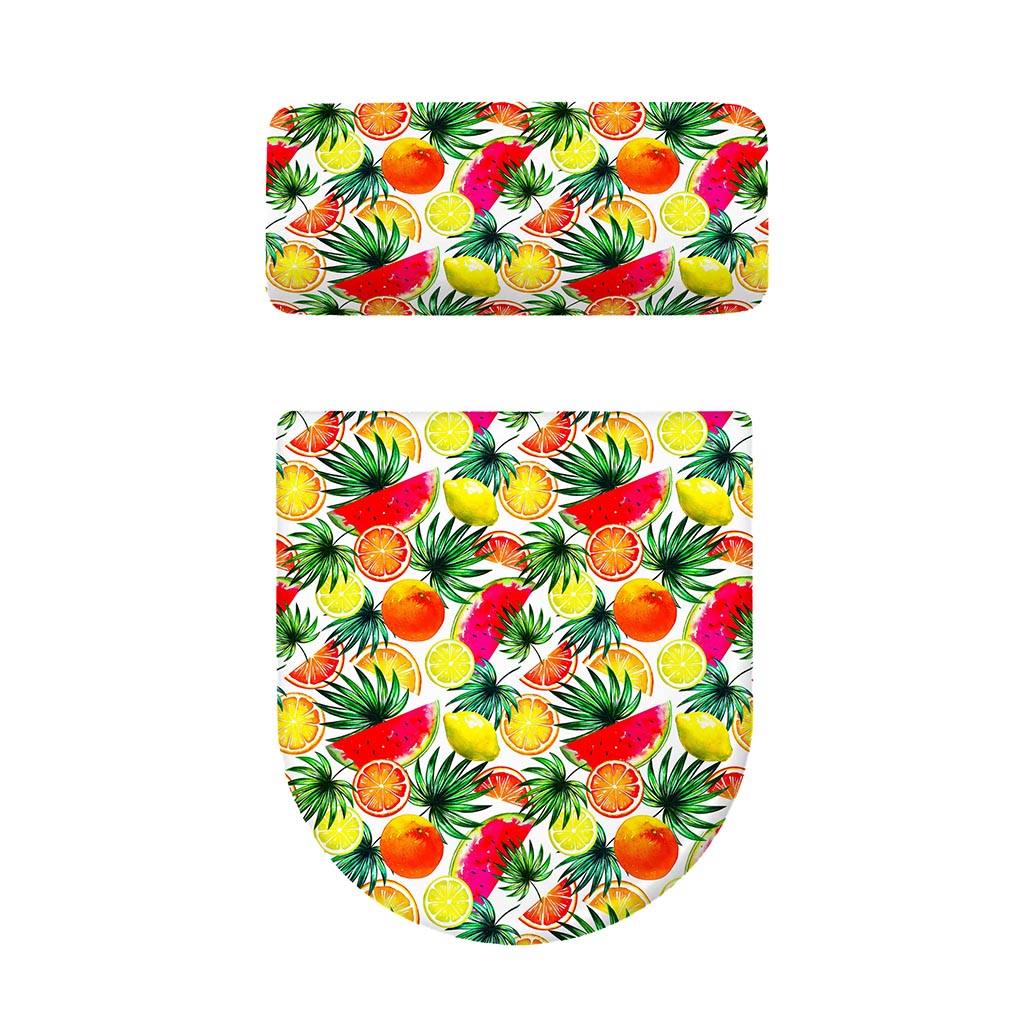 Tropical Fruit Leaf Pattern Print Toilet Lid And Tank Cover Set