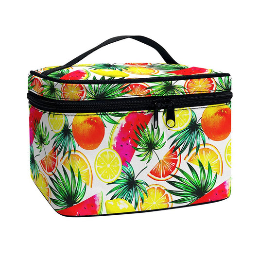 Tropical Fruit Leaf Pattern Print Travel Makeup Bag