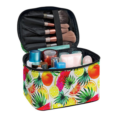 Tropical Fruit Leaf Pattern Print Travel Makeup Bag