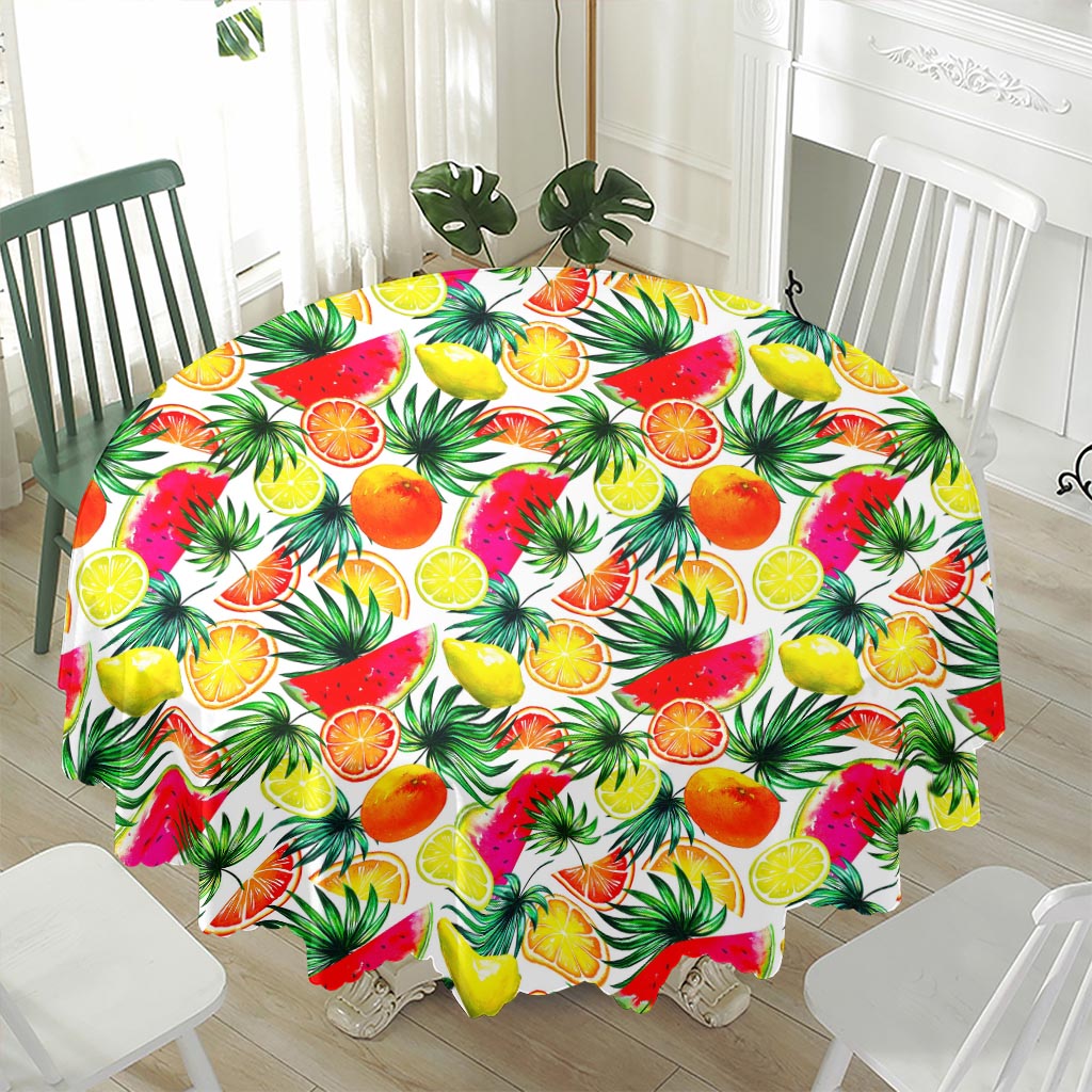 Tropical Fruit Leaf Pattern Print Waterproof Round Tablecloth