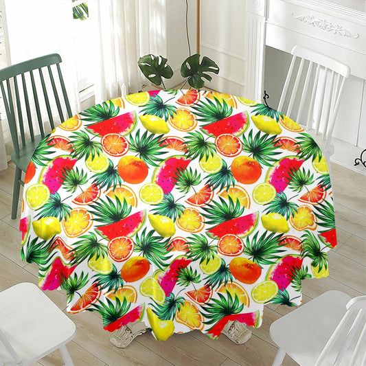 Tropical Fruit Leaf Pattern Print Waterproof Round Tablecloth
