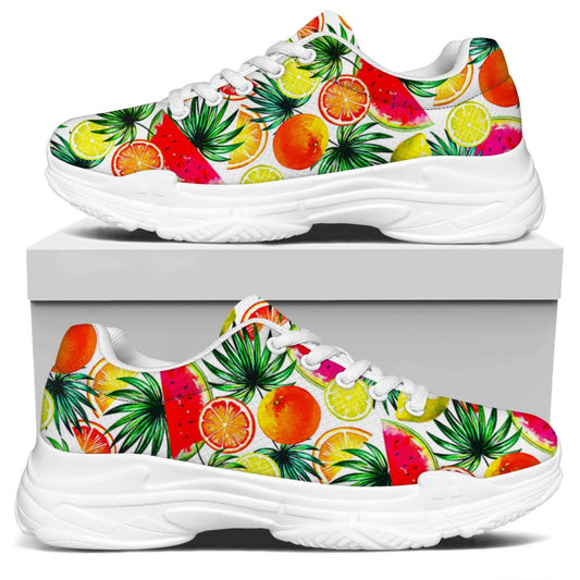 Tropical Fruit Leaf Pattern Print White Chunky Shoes