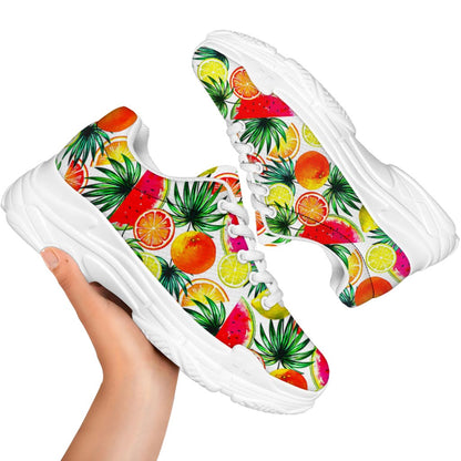 Tropical Fruit Leaf Pattern Print White Chunky Shoes